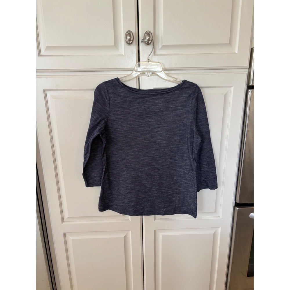 Talbots Womens Navy Blue Space Dye Stripe Boat Neck Long Sleeve Top Size M
